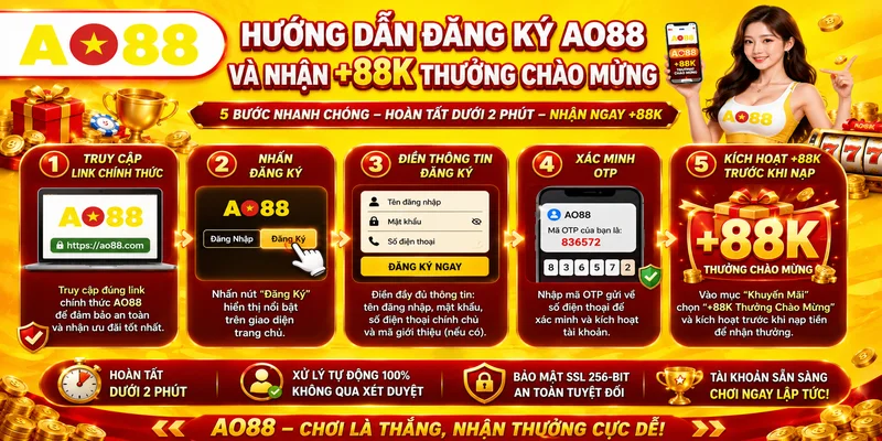 Hướng Dẫn Đăng Ký AO88 Và Nhận +88K Thưởng Chào Mừng